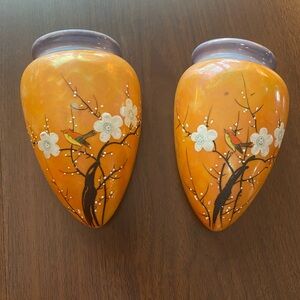 Handcrafted Orange Floral Wall Vases